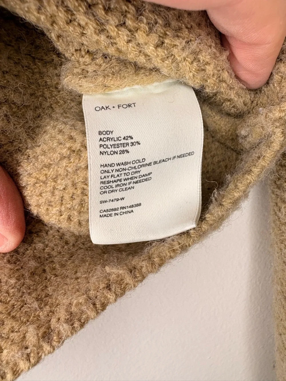 Oak + Fort Cropped Collared Knit Sweater Camel Beige XS Minimalist - Picture 3 of 4